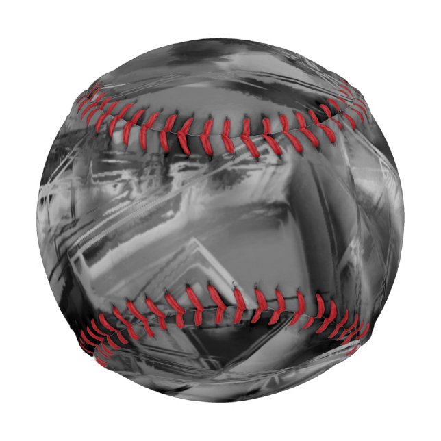 Pelota De Béisbol Cuadrados croados, "pinceles" negros y grises (Reverso)