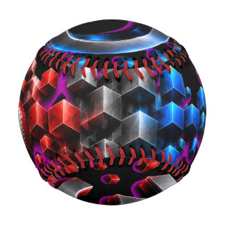 Pelota De Béisbol Cubos Explosivos 3D - Arte Técnico Rojo Azul Cromo