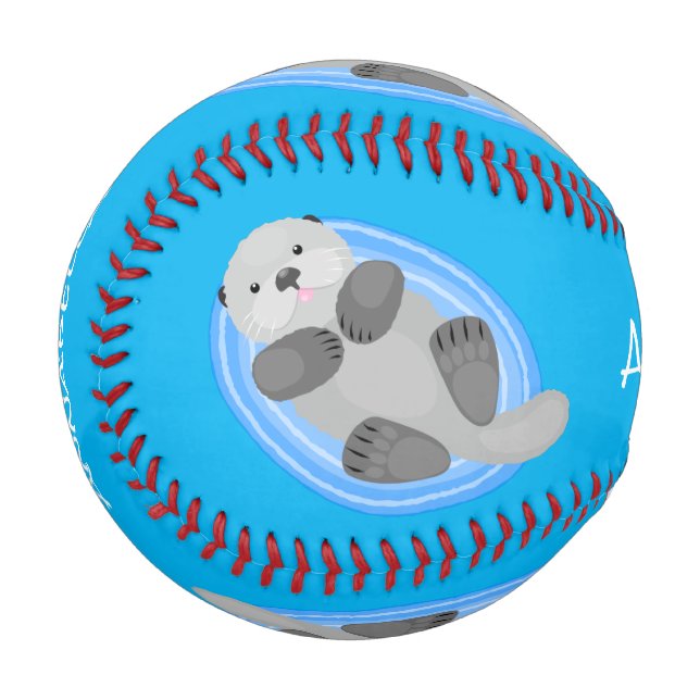 Pelota De Béisbol Cuidada y feliz nutria azul personalizado ilustrac (Anverso izquierdo)