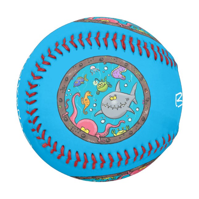 Pelota De Béisbol Curiosas criaturas marinas bajo el agua dibujando  (Anverso izquierdo)