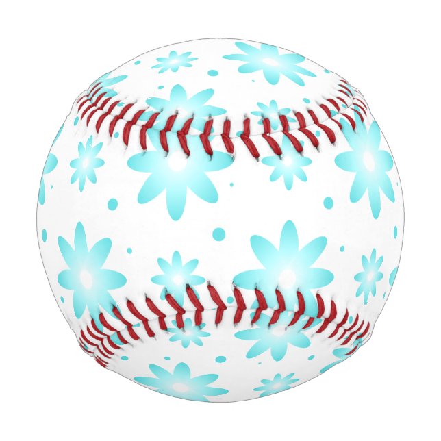 Pelota De Béisbol Daisy delicado blanco y turquesa, patrón de puntos (Anverso)