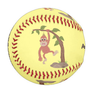 Pelota De Béisbol Dibujo de caricatura de bebé orangután feliz y lin