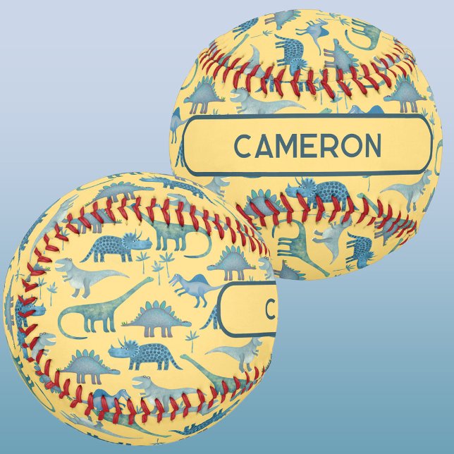 Pelota De Béisbol Dinosaurio divertido personalizado (Fun personalized custom name dinosaur pattern baseball)
