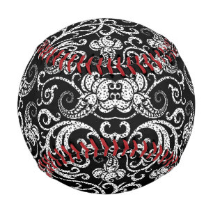 Pelota De Béisbol Diseño de flores dálmata negro lindo