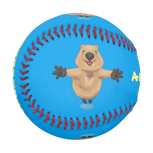 Pelota De Béisbol Diseño de personalizados de quokka saltando feliz (Anverso izquierdo)
