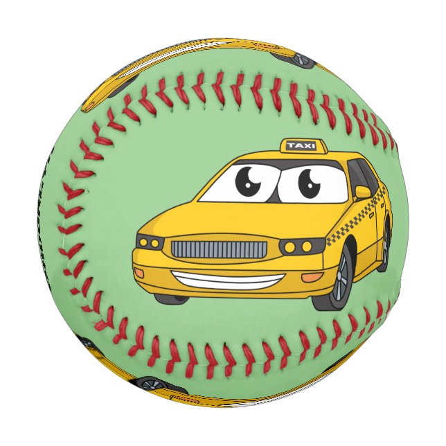 Pelota De Béisbol Divertida ilustración de un taxi amarillo lindo es (Anverso izquierdo)