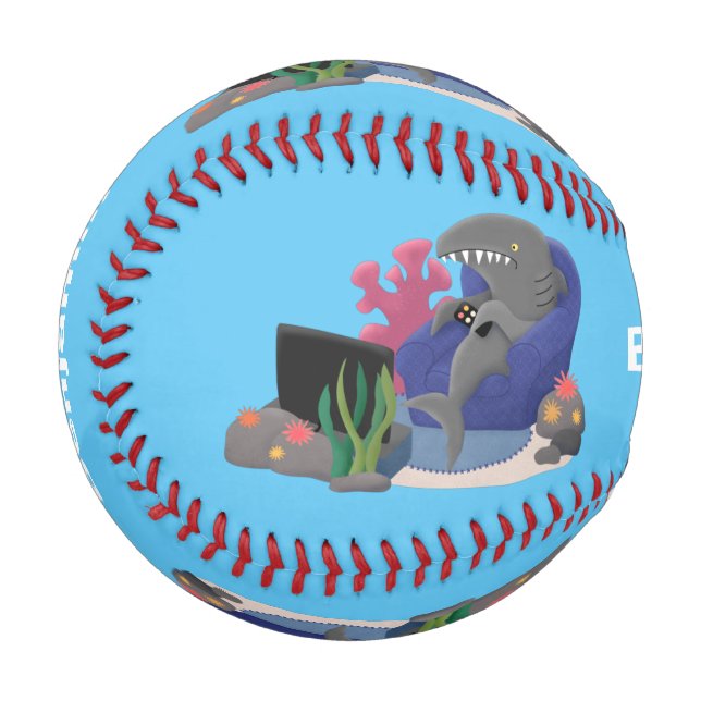 Pelota De Béisbol Divertido tiburón viendo al personalizado de telev (Anverso izquierdo)