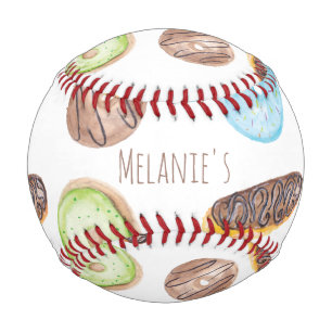 Pelota De Béisbol Donas divertidas y caprichosas de acuarela Dulce  