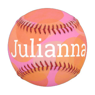 Pelota De Béisbol Dulce Nombre Personalizado Abstracto Acuarela Rosa