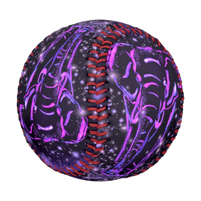 Pelota De Béisbol Elefante Púrpura Rosado De Béisbol En Noche Estela (Angular)