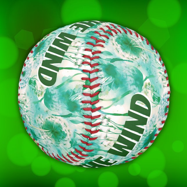 Pelota De Béisbol Elegante Dandelion Monograma Verde y Blanco | (Subido por el creador)
