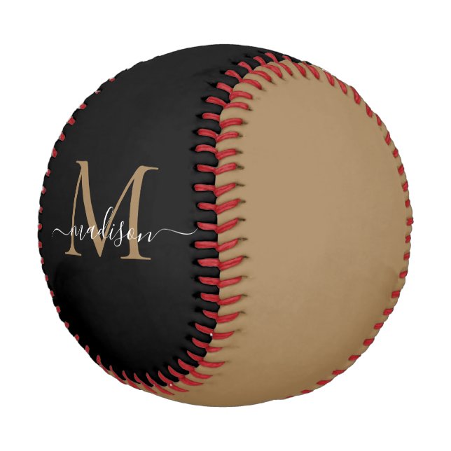 Pelota De Béisbol Elegante Monograma de Oro Negro Nombre de Guión Fe (Angular)