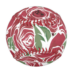 Pelota De Béisbol Elegante patrón de Rosa Vintage - Floral roja y ve