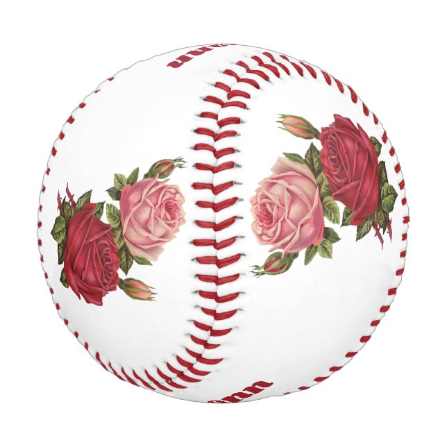 Pelota De Béisbol Elegante Personalizado floral de rosas rojas rosad (Angular)