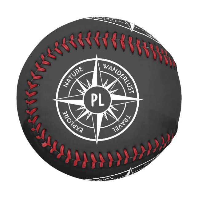 Pelota De Béisbol Emblema de la estrella de la brújula monograma bla (Anverso izquierdo)