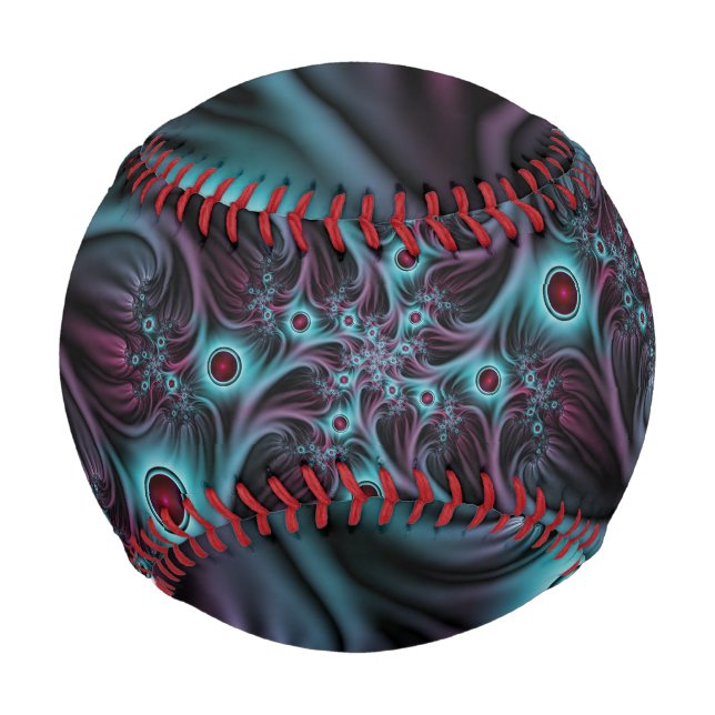 Pelota De Béisbol En profundidad Arte fractal rosa azul abstracto ab (Reverso)