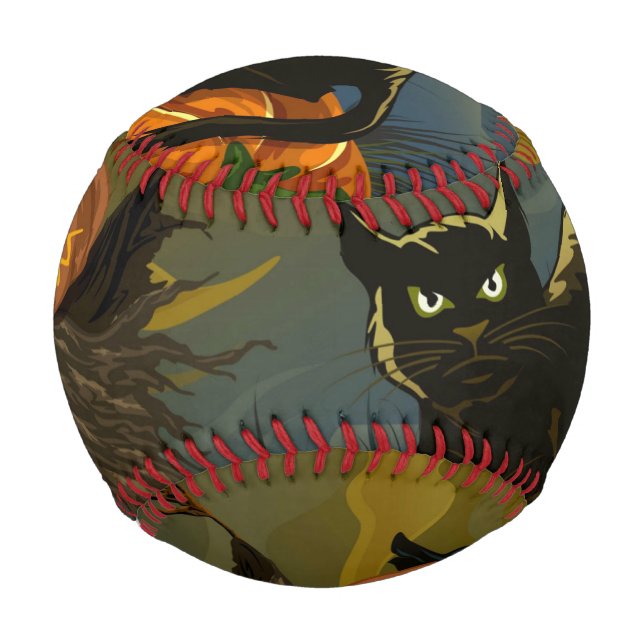 Pelota De Béisbol Escarabajos de gato negro y calabaza (Reverso)