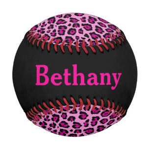 Pelota De Béisbol Estampado de leopardo rosa y negro con nombre