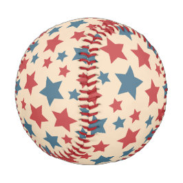 Pelota De Béisbol Estrellas Rojas y Azules, 4 de Julio, Fondo Beige