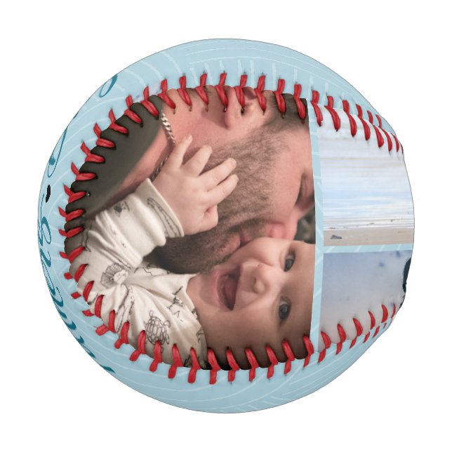 Pelota De Béisbol Felices nombres personalizados de Collage de fotos (Anverso izquierdo)