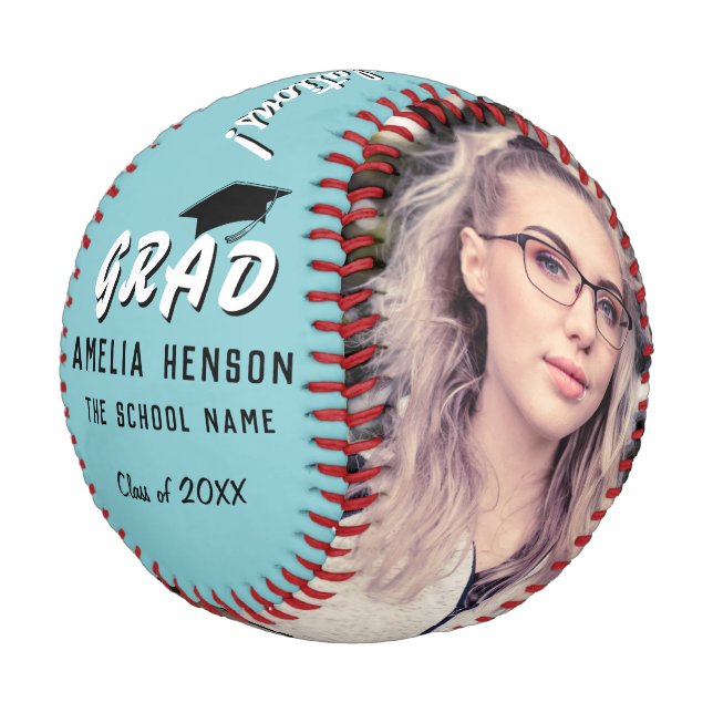 Pelota De Béisbol Felicitaciones Grad Mint Blue 2 Photo Graduation (Angular)