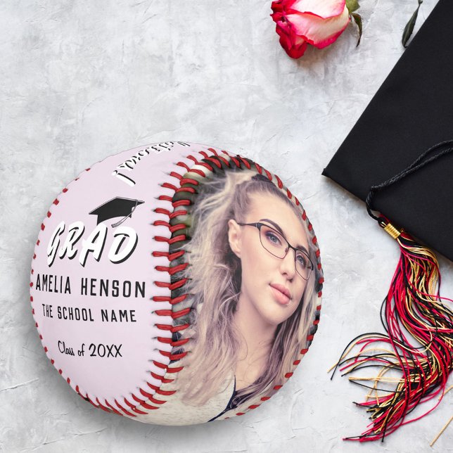 Pelota De Béisbol Felicitaciones Grad Pink 2 Photo Graduation (Subido por el creador)