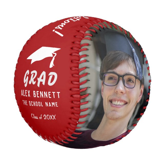 Pelota De Béisbol Felicitaciones Grad Red Graduation Cap 2 Foto (Angular)
