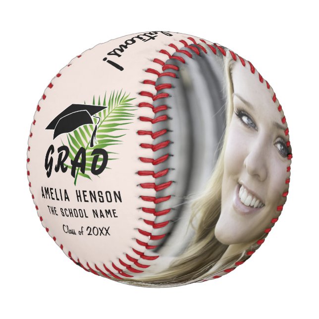 Pelota De Béisbol Felicitaciones Graduado Foto de Hoja Tropical (Angular)