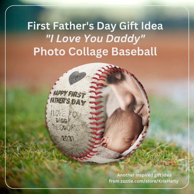 Pelota De Béisbol Feliz 1° Día del Padre Collage de fotos Keepsake (Happy First Father's Day I Love You Daddy 2 Photo Collage Faux Scruffed Up Baseball Keepsake)