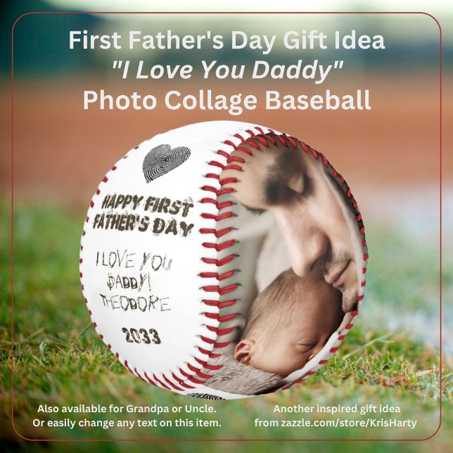Pelota De Béisbol Feliz 1° Día del Padre Collage de fotos Keepsake (Happy First Father's Day I Love You Daddy [Baby's Name] {Year] 2-Photo Collage Baseball Keepsake)