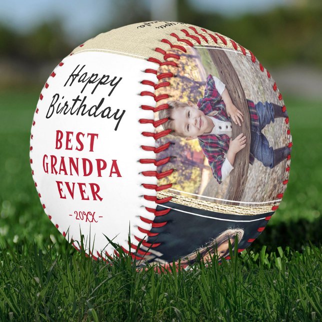 Pelota De Béisbol Feliz cumpleaños abuelo Rústico 3 Collage de fotos (Subido por el creador)