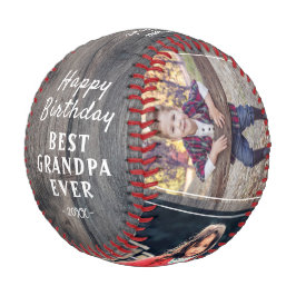 Pelota De Béisbol Feliz Cumpleaños Abuelo Rústico Collage de 3 Fotos