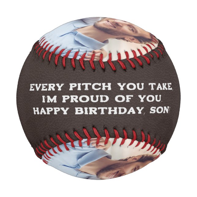 Pelota De Béisbol Feliz cumpleaños hijo. Personalizado Foto Baseball (Reverso)