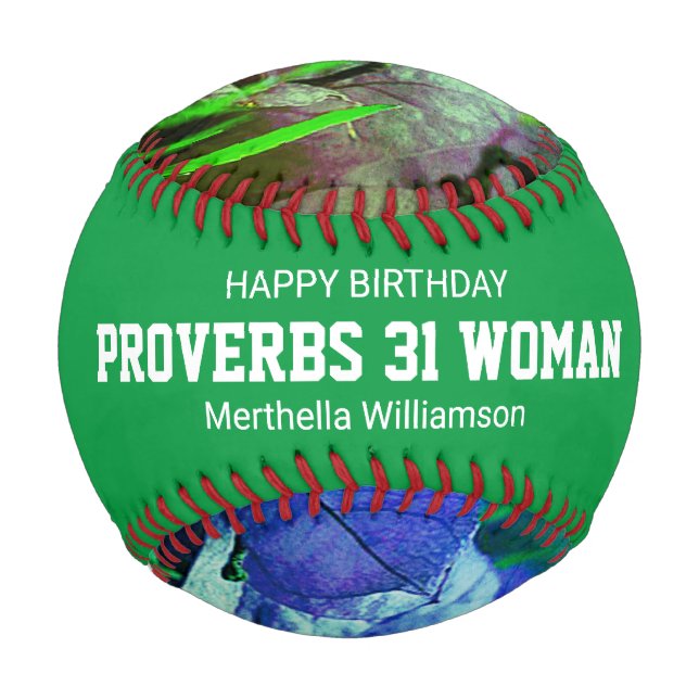 Pelota De Béisbol Feliz cumpleaños PROVERBS 31 Personalizado Floral  (Anverso)