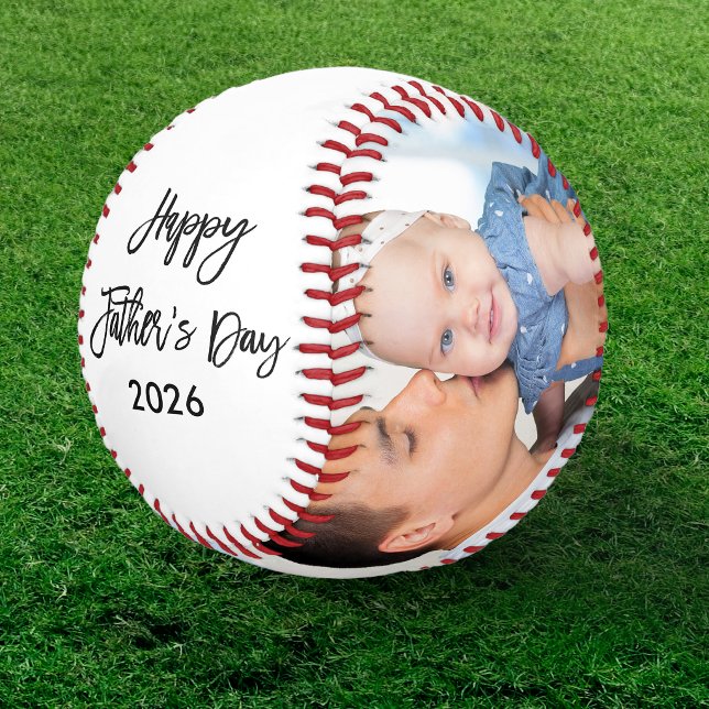 Pelota De Béisbol Feliz Día del Padre 2 Photo Brush Script (Customize to change year or add more text.)