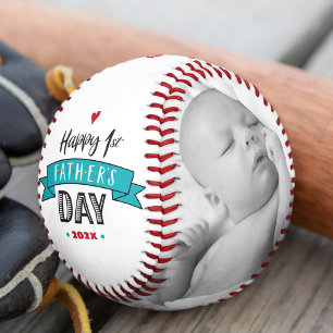 Pelota De Béisbol Feliz Día del Padre Banner negrita tipo turquesa