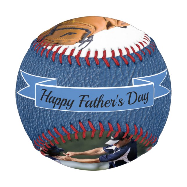 Pelota De Béisbol Feliz Día del Padre Foto Béisbol Azul (Anverso)