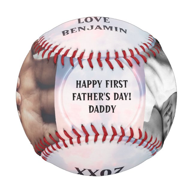 Pelota De Béisbol Feliz Día del Primer Padre foto Personalizado de t (Anverso)