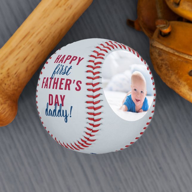 Pelota De Béisbol Feliz Día del Primer Padre Papá 2 Foto Gris (Subido por el creador)
