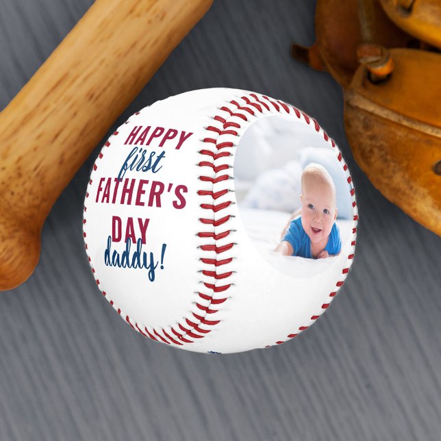 Pelota De Béisbol Feliz Día del Primer Padre Papi 2 Foto Blanca (Subido por el creador)