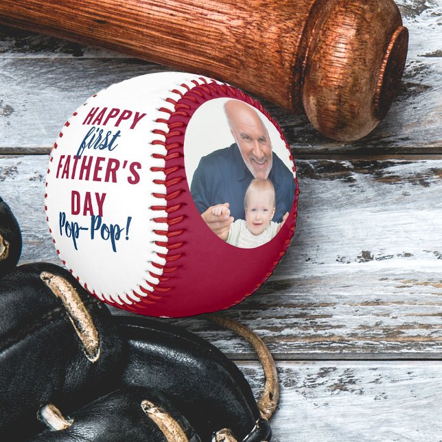 Pelota De Béisbol Feliz Día del Primer Padre Pop-Pop 2 Foto Blanco R (Subido por el creador)