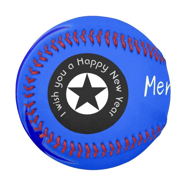 Pelota De Béisbol Feliz estrella navideña con texto personalizado (Reverso derecho)