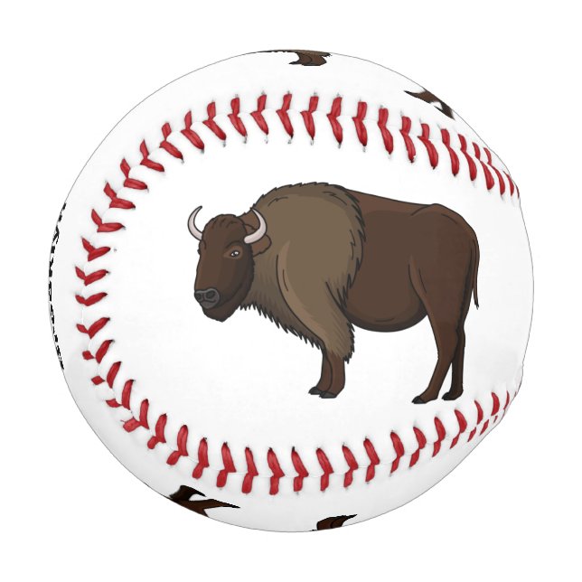 Pelota De Béisbol Feliz ilustracion de búfalo de bisonte americano (Anverso izquierdo)