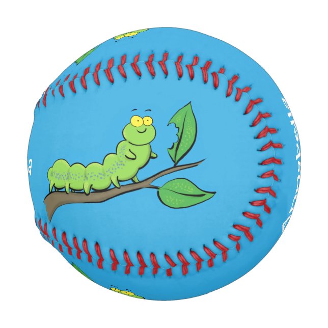 Pelota De Béisbol Feliz ilustracion personalizado de oruga verde (Anverso derecho)