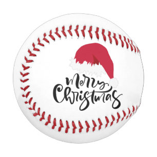 Pelota De Béisbol Feliz Navidad con sombrero de Papá Noel en la cim