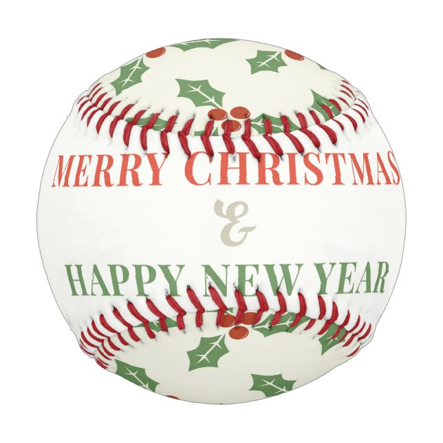 Pelota De Béisbol Feliz Navidad y Feliz Año Nuevo (Anverso)
