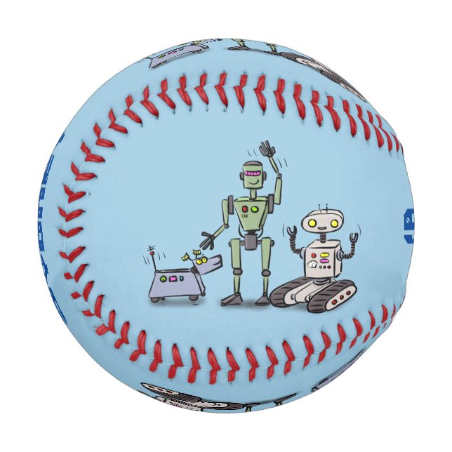 Pelota De Béisbol Feliz personalizado de trío de robots lindos (Anverso izquierdo)