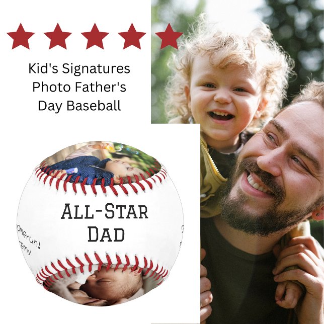 Pelota De Béisbol Firmas de papá de estrella foto Día del padre (Kid's Signatures Photo Father's Day Baseball)