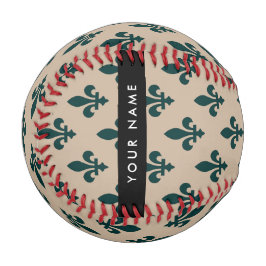 Pelota De Béisbol Fleur de Lis, Verde sobre Beige, Real, Tu Nombre