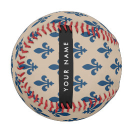 Pelota De Béisbol Flor de Lis, Azul Marino sobre Beige, Real, Tu Nom